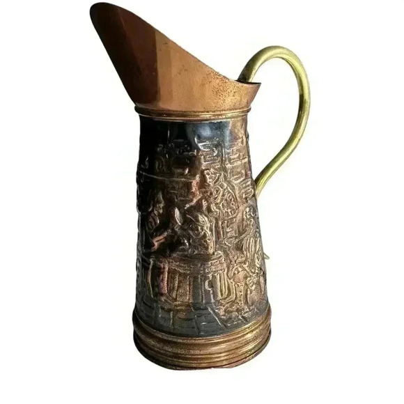 Vintage Embossed BRASS Copper Decorative Pitcher - Picture 15 of 15